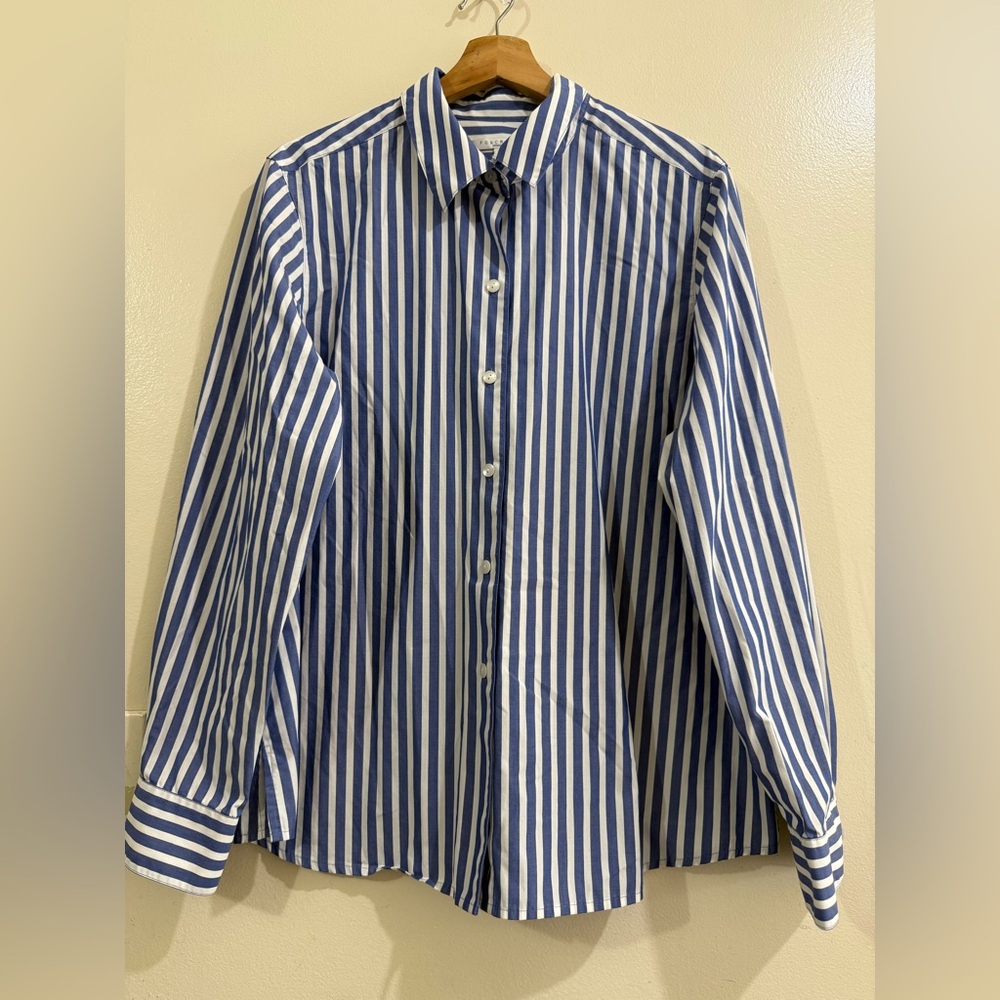 Foxcroft Navy and White Vertical Stripe Dress Shirt